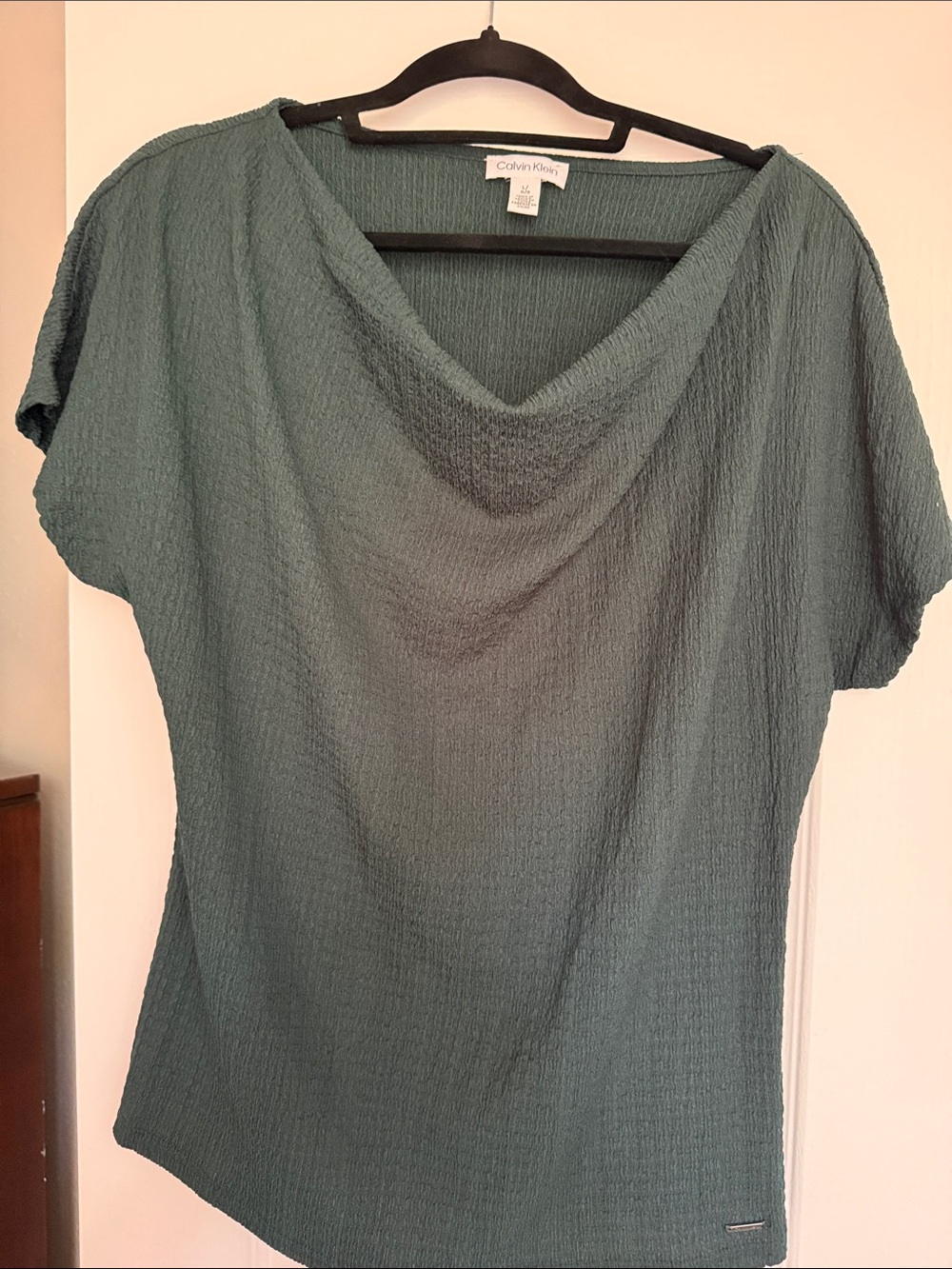 Calvin Klein Teal Lightweight Cowl Neck Short Sleeve Top